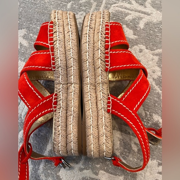 Authentic PRADA Red Espadrille Slide Wedges Sandal - Picture 3 of 8